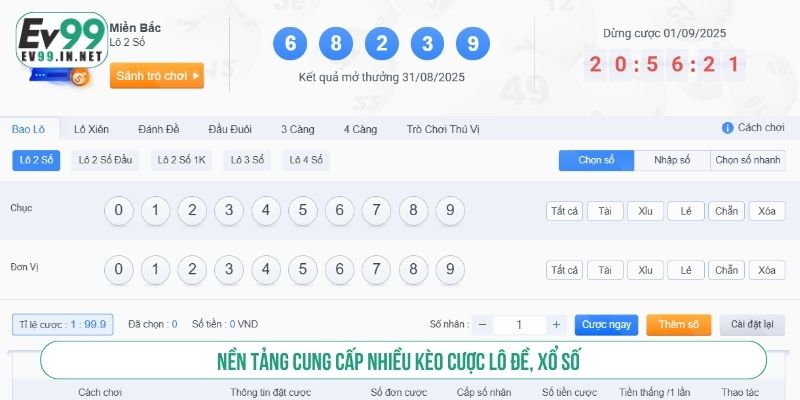 Nền tảng cung cấp nhiều kèo cược lô đề, xổ số 