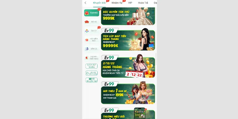 EV99 - Link Đăng Ký, Nạp Đầu Nhận 199k | Trải Nghiệm Ngay Khuyến mãi EV99 với nhiều chương trình triển khai